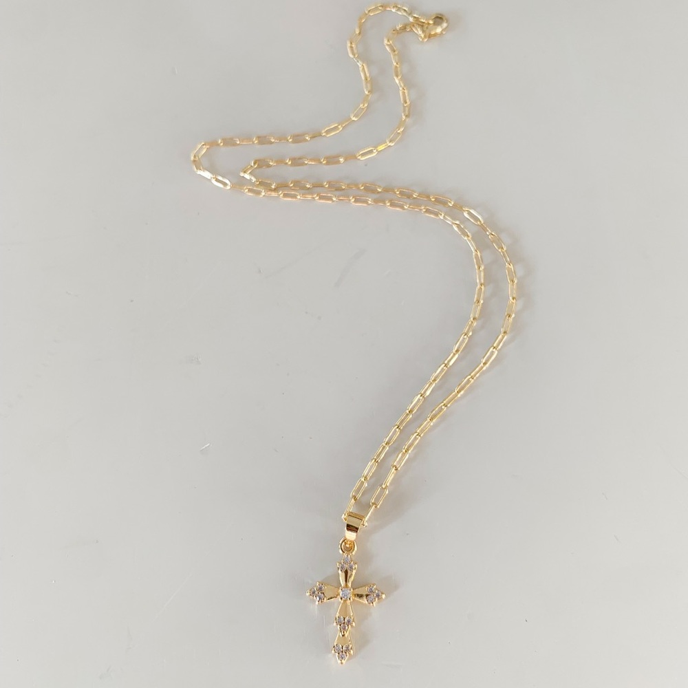 Dainty CZ Cross Necklace | 14k Gold Filled - Picture 8 of 12